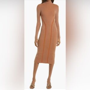 French Connection Simons Long Sleeve Rib Sweater Dress in Camel/ Glazed Ginger